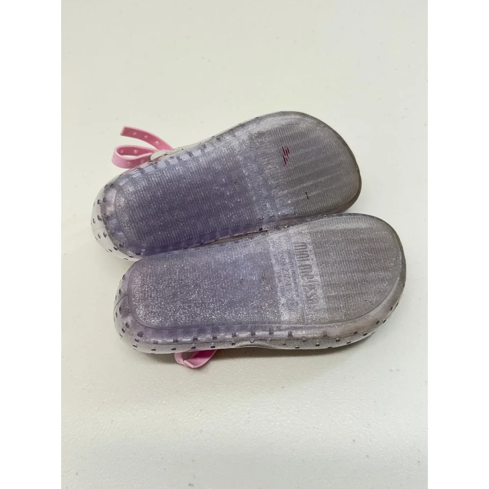 Mini Melissa Ultragirl Silver Glitter Pink Bow Jelly Mary Jane Shoes Size 9
